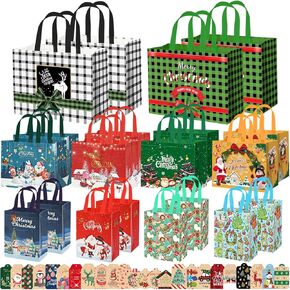 WLUSEAXI 20 Pack Christmas Gift Bags Assorted Sizes with 24 Christmas Gift Tags, Reusable Christmas Tote Bags with Handles,4 Extra Large,8 Large,8 Small Christmas Bags for Gifts Xmas Party Favor
