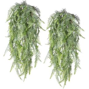 RECUTMS 2pcs Artificial Hanging Plants Boston Ferns Fake Ivy Vines Faux Greenery Leaves Garlands Rattan Fern Flowers for Home Garden Party Table Wall Front Door Decoration Outdoors (White)