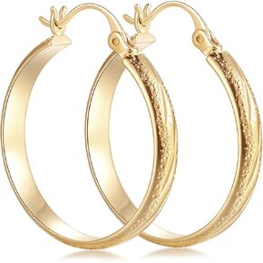Gold Earrings 14k Gold Hoop Earrings for Women 14K Gold Earrings Chunky Gold Hoop Earrings with Engraved Design Gold Earrings for Women’s Hoop Earrings 25mm