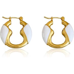 Boho Hoop Earrings Beaded Handmade Earrings for Women Trendy Statement Dangle Natural Stone Beach Jewelry for Teen