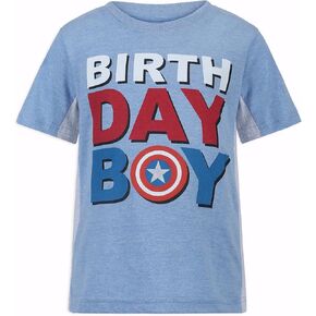 Marvel Avengers Captain America Boys Birthday Short Sleeve Shirt for Toddlers and Little Kids - Blue
