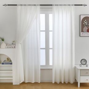 White Sheer Curtains 84 inches Long - Double Layer Semi Sheer Vertical Drape for Living Room and Bedroom, Rod Pocket Voile Layer Sheer Curtains, 2 Panels Each 52" W x 84" L