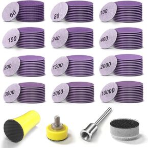 3 Inch Sanding Discs Purple Alumina Abrasive Hook and Loop Sandpaper 600 to 5000 Grits,1/4 in Backing Pad and Soft Foam Buffering Pad for Wood Metal Car