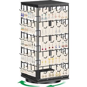 Rotating Earring Display for Vendors Events Selling, Earring Holder with Wooden Base for Earring Sales, Large Capacity Jewelry Display with 80 Hooks(Wood)