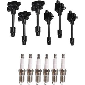 ENA Set of 6 Ignition Coil Pack Front and Rear with Set of 6 Platinum Spark Plugs Compatible with Infiniti Nissan 00 01 Maxima 2000 2001 I30 3.0L V6 Replacement for UF348 UF363 C1266 C1267 4503