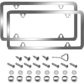 WinPower License Plate Frames, Stainless Steel License Plate Holder Rustproof 4 Holes Front Rear Universal Car Tag Cover 2 Pack, Black