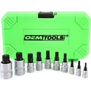 OEMTOOLS 23519 Extra Long Triple Square Bit Set, Spline Socket Set 10 Piece, Magnetic Triple Square Socket Set, Triple Square Sockets Ideal for Automotive Repairs, Rust-Resistant Finish, M4-M18 Sizes