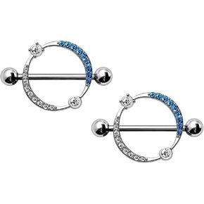 Pierced Owl 14GA 316L Stainless Steel Crystal Lined Galaxy Nipple Shields, Sold as a Pair