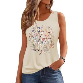 Women's Summer Tank Tops Sleeveless Vintage Flower Graphic Tees Boho Cottagecore Wildflowers Cami Shirt Blouse