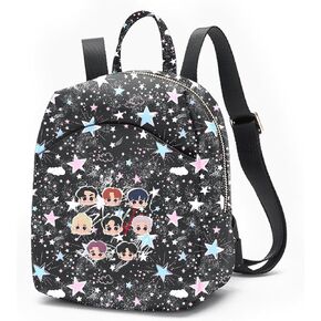 Glittery Stars and Clouds Printed Backpack with Adjustable Straps, Black, Pink and Blue
