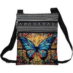 Blue Butterfly Messenger Bag Small Ethnic Pattern Printed Adjustable Strap Crossbody Zipper Bag Blue Butterfly Phone Bag Wallet Cute Shoulder Handbag for Women