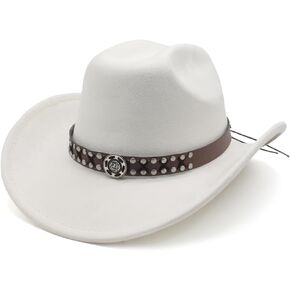 Cowboy Hat for Women Men Wide Brim Western Cowgirl Hat Roll up Brim with Belt Buckle Classic Suede Country Cowboy Hat