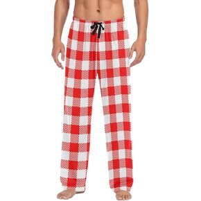 Fisyme Mens Pajama Pants Red and White Plaid Men's Pajama Bottoms Soft Sleep Lounge Pj Pants