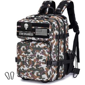 Tactical Military Backpack for Man, 45L Waterproof Army Assault Pack Rucksack Hiking Laptop Backpack 3 Day Bug Out Bag, Includes Two Flags and Two Carabiner