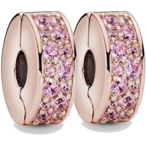 2pcs Rose Gold Plated Pink Pavé Clip Charm for Pandora Bracelets Silver Clip Charms for Bracelets Jewelry Gifts for Women