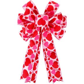 Large Red Ribbin Bows Red Heart Wreaths Bows for Wedding Birthday Party Valentine's Day Decoration 11inch (FHTSLZ20208787WD)