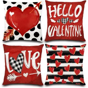 Valentines Day Pillow Covers 18x18 Polka Dot Stripes Love Heart Buffalo Plaid Valentine Pillows Decorative Throw Pillows Valentines Day Decor for Sofa Couch Home Valentines Day Decorations