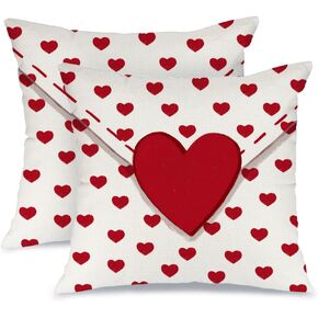 AACORS Valentine's Day Pillow Covers 18X18 Set of 2,Love Heart Decorations Holiday Farmhouse Decorative Pillow Case Decor for Sofa Couch AK041-18
