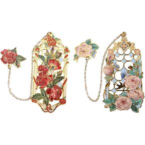 2 Packs Rose Bookmarks with Chain, MUAECH Red & Pink Rose Book Marks for Reading Women, Beautiful Metal Bookmark for Book Lovers, Writers, Readers, Mother's Day Gift Teacher Appreciation Gifts