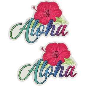 Aloha Designs Aloha Hawaii Sticker with Hawaiian Hibiscus Flower and Colorful Letters | Decorate Your Laptop, Car Window, Refrigerator, Office File, Bedroom Mirror, Etc | Aloha Decal (5 x 4 inch)