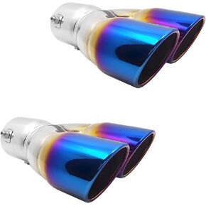 2Pcs Universal Dual Exhaust Tip - 2.5 inch Inlet, Adjustable for 2.5-3 inch OD Pipes, Curved Muffler Tip for Car Modification(Blue)