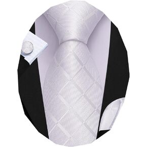 Barry.Wang Plaid Ties Check Mens Necktie Set with Handkerchief Cufflinks Classic Stripe