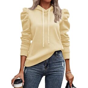 Women's Trendy Puff Long Sleeve Drawstring Hoodies Trendy Fall Winter Casual Pullover Sweatshirts for Women 2024