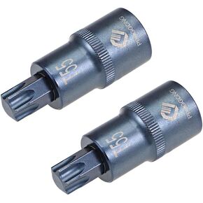 uxcell 1/2" Drive x T55 Torx Bit Socket, S2 Steel Bits, CR-V Sockets Metric 2" Length (For Hand Use Only) 2pcs