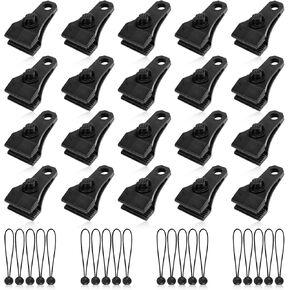 20Pcs Upgrade Tarp Clips Heavy Duty Lock Grip Tarp Clamps with 20Pcs Black Ball Bungee Cords for Pool Cover,Tarps Car Awnings