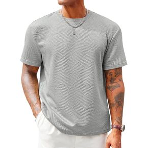 Runcati Men's Casual T-Shirts Short Sleeve Crewneck Summer Stretchy Shirt Textured Jacquard Tops