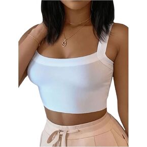 SHENHE Women's Wide Strap Scoop Neck Fitted Cropped Tank Basic Summer Cami Top