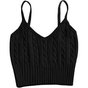 OYOANGLE Women's Ribbed Knit Cami Crop Top Spaghetti Strap Sleeveless V Neck Camisole