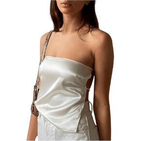 SweatyRocks Women's Sexy Backless Cropped Satin Going Out Tops