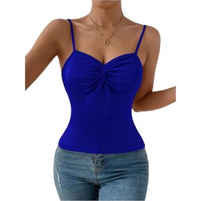 Floerns Women's Twist Front Camisole Spaghetti Strap Rib Knit Cami Top