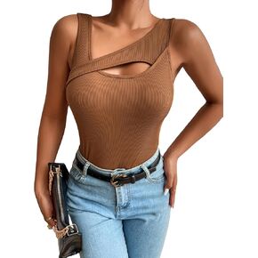 Floerns Women's Asymmetrical Neck Cut Out Front Sleeveless Tank Top