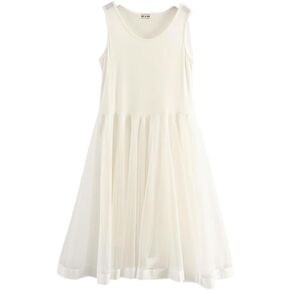 GK-O Women Tank Dress Long Vest Top Sleeveless Mesh Trim Layer Modal Casual White Sexy Camis Camisole