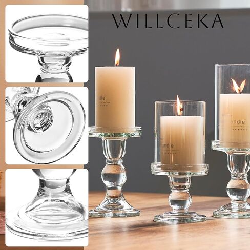 3 Pcs Clear Candle Holder, Pillar Candle Holder Set, Glass Candlesticks Holders Taper Candles Tealight (Clear) in Saudi Arabia
