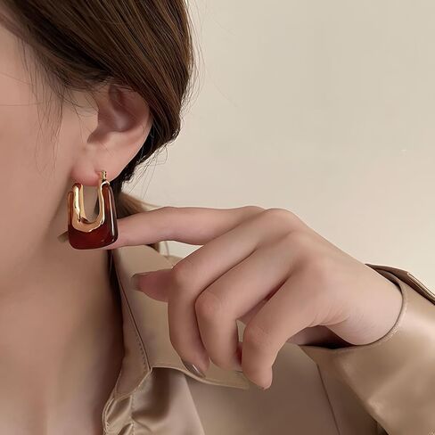 U Hoop Earrings for Women Minimalist Square Earrings Acrylic Metal Drop Earrings Resin Huggie Earrings in Saudi Arabia