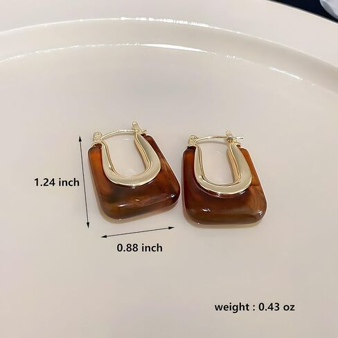 U Hoop Earrings for Women Minimalist Square Earrings Acrylic Metal Drop Earrings Resin Huggie Earrings in Saudi Arabia