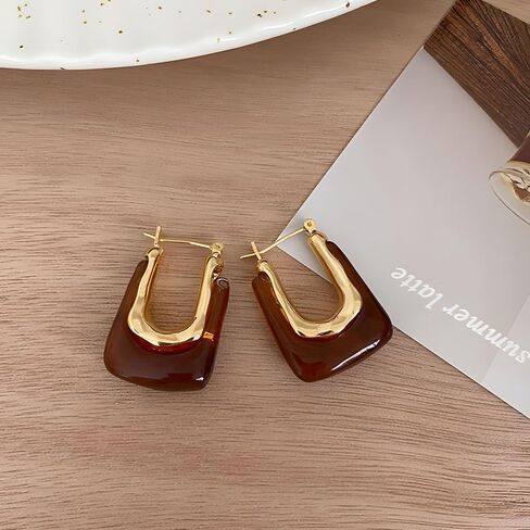 U Hoop Earrings for Women Minimalist Square Earrings Acrylic Metal Drop Earrings Resin Huggie Earrings in Saudi Arabia
