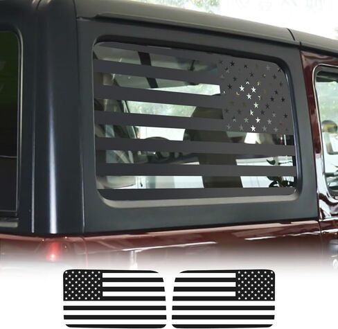 Rear Window American Flag Decals,USA Flag Decal for Jeep Wrangler JL JLU 2018-2024,Precut Back Side Window Glass USA Flag Vinyl Sticker,Exterior SUV Decal(4 Door,18-24) in Kuwait