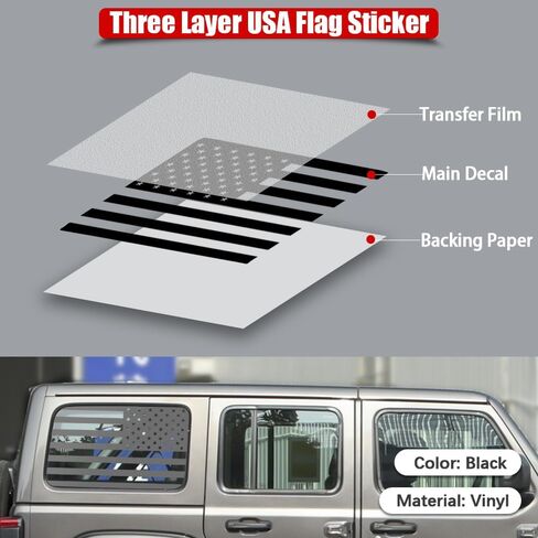 Rear Window American Flag Decals,USA Flag Decal for Jeep Wrangler JL JLU 2018-2024,Precut Back Side Window Glass USA Flag Vinyl Sticker,Exterior SUV Decal(4 Door,18-24) in Kuwait