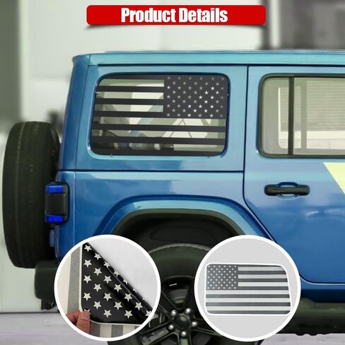 Rear Window American Flag Decals,USA Flag Decal for Jeep Wrangler JL JLU 2018-2024,Precut Back Side Window Glass USA Flag Vinyl Sticker,Exterior SUV Decal(4 Door,18-24) in Kuwait