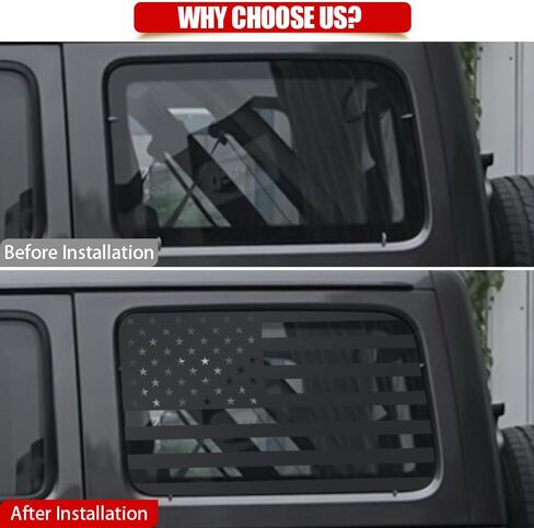 Rear Window American Flag Decals,USA Flag Decal for Jeep Wrangler JL JLU 2018-2024,Precut Back Side Window Glass USA Flag Vinyl Sticker,Exterior SUV Decal(4 Door,18-24) in Kuwait