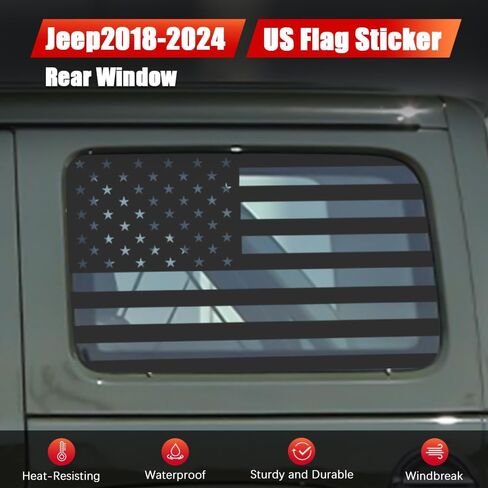 Rear Window American Flag Decals,USA Flag Decal for Jeep Wrangler JL JLU 2018-2024,Precut Back Side Window Glass USA Flag Vinyl Sticker,Exterior SUV Decal(4 Door,18-24) in Kuwait