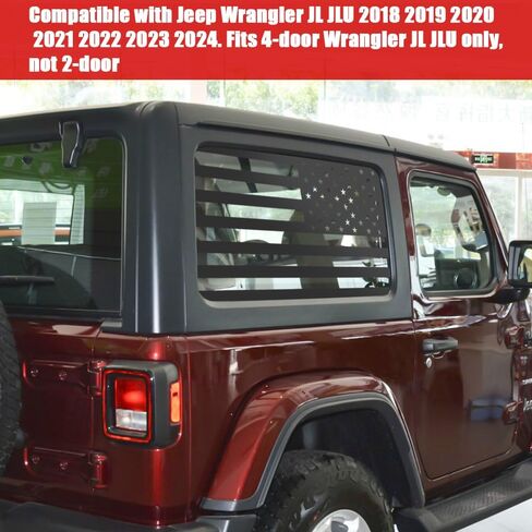 Rear Window American Flag Decals,USA Flag Decal for Jeep Wrangler JL JLU 2018-2024,Precut Back Side Window Glass USA Flag Vinyl Sticker,Exterior SUV Decal(4 Door,18-24) in Kuwait