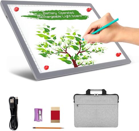 TOHETO Portable A4 Tracing LED Copy Board, Cordless Battery Powered 5 Levels Brightness Light Box Rechargeable Light Board for Tracing Weeding Vinyl X-ray Viewing Sketching Diamond Painting (Grey) in Saudi Arabia