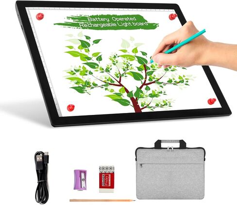 TOHETO Portable A4 Tracing LED Copy Board, Cordless Battery Powered 5 Levels Brightness Light Box Rechargeable Light Board for Tracing Weeding Vinyl X-ray Viewing Sketching Diamond Painting (Grey) in Saudi Arabia