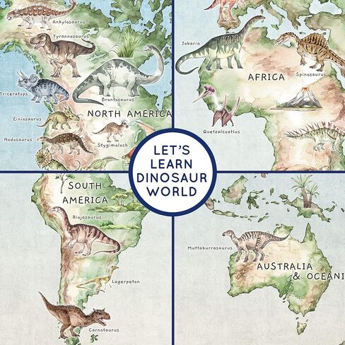 ملصق عالم الديناصورات من Lenny's World مقاس 36 × 24 بوصة - لوحة فنية جدارية على قماش الكتان مع شماعة من خشب الساج - ملصقات تعليمية للفتيات وغرفة الأولاد - ديكور دينو ملون لغرفة نوم الأطفال والفصول الدراسية in Kuwait