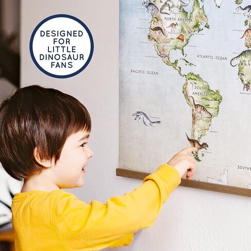 ملصق عالم الديناصورات من Lenny's World مقاس 36 × 24 بوصة - لوحة فنية جدارية على قماش الكتان مع شماعة من خشب الساج - ملصقات تعليمية للفتيات وغرفة الأولاد - ديكور دينو ملون لغرفة نوم الأطفال والفصول الدراسية in Kuwait